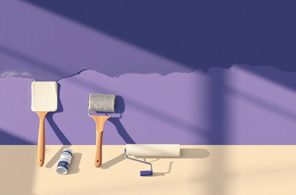 Outils de peinture disposés dans l'ordre des étapes du chantier