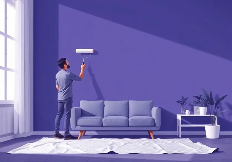 Peintre appliquant la peinture au rouleau sur un mur de salon